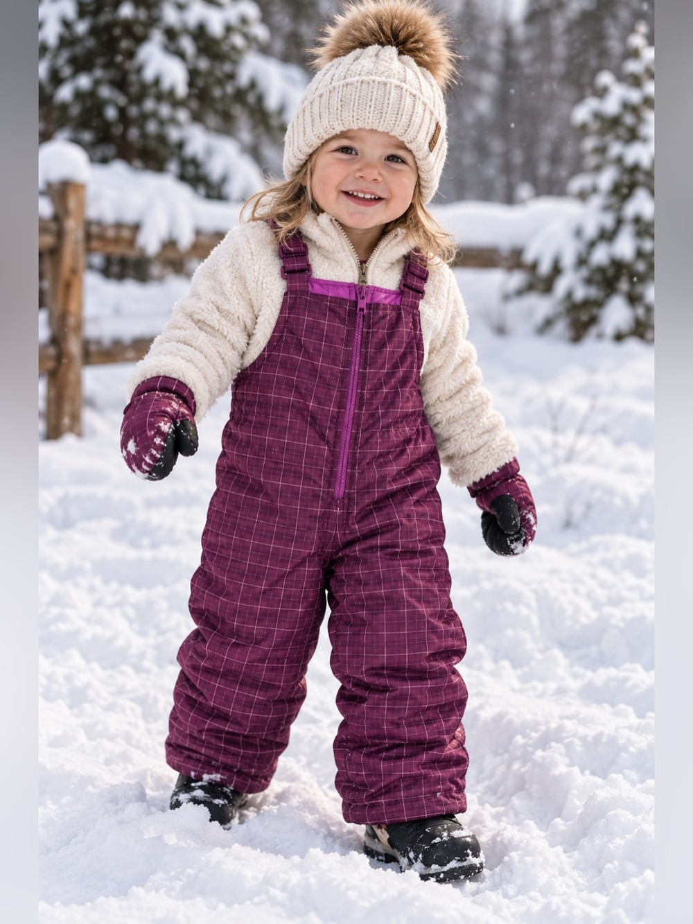 Circo Toddler Girls Purple Plaid Insulated Snow Bib Overalls 18M
